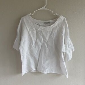 Viola Borghi White Linen Top Women's Size Medium Italy Blouse Boho Bell Sleeve